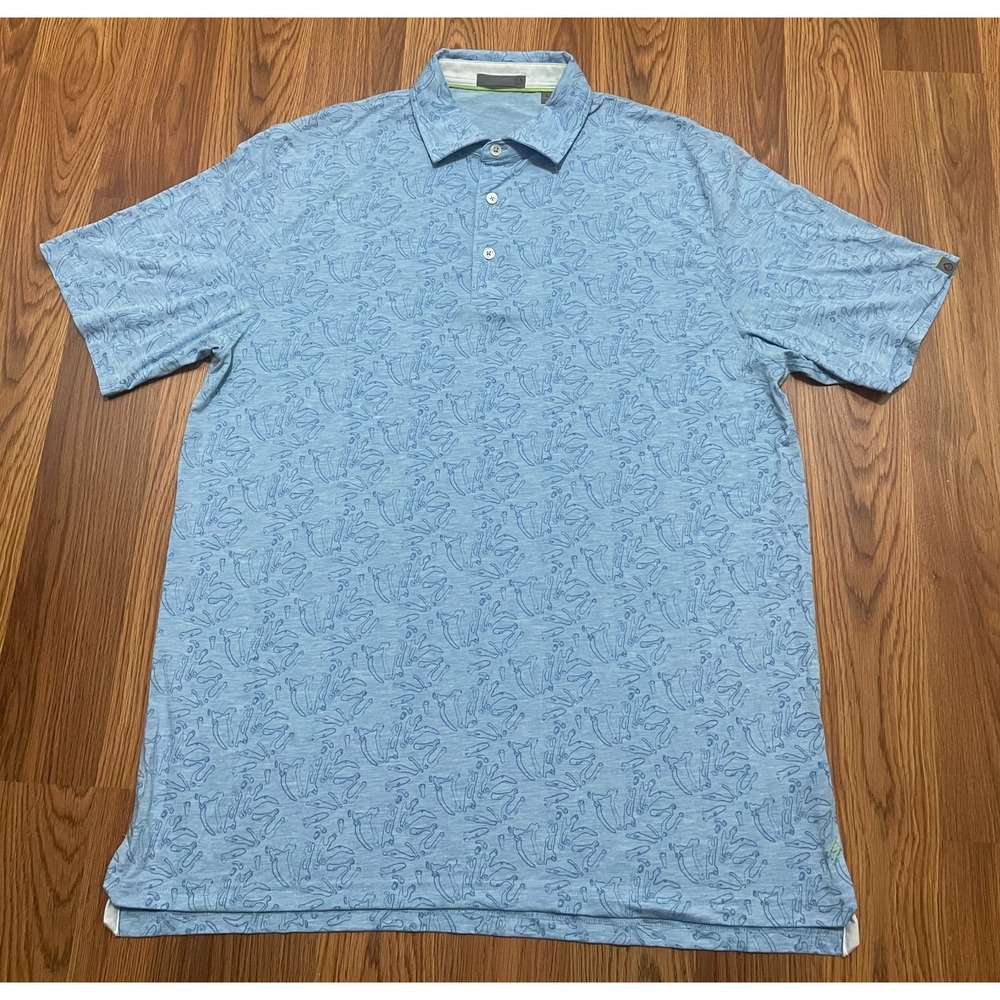 Tasc Performance Polo Shirt Mens Large Blue Print Golf Stretch Modal Blend